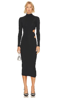 Sidney Slinky Jersey Long Sleeve Cut Out A-Line Mini Dress in Black