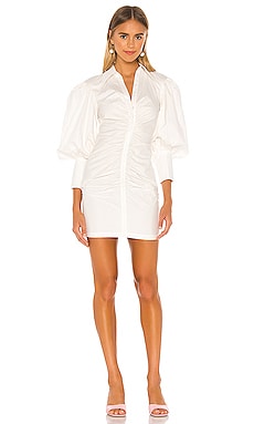 Shona Joy Grant Balloon Sleeve Ruched Dress in White | REVOLVE