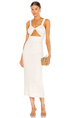Shona Joy Fitted Cut Out Midi Dress in Ivory | REVOLVE