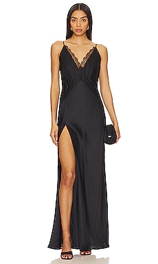 BCBGMAXAZRIA One Shoulder Lace Bust Gown in Black REVOLVE