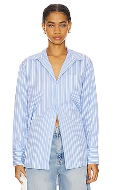 Frank & Eileen Eileen Woven Button Up in Large Blue & Winter White