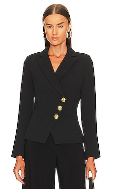 Crepe Knit Drape Front Jacket Black, Jackets