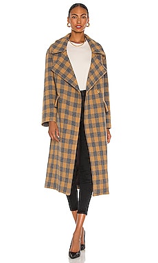 Smythe Blanket Coat in Camel & Grey Check | REVOLVE