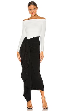 SOLACE London Lotus Midi Dress in Black & Cream | REVOLVE