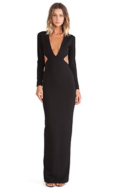 NICHOLAS Lura Plunge Neck Long Sleeve Gown in Black