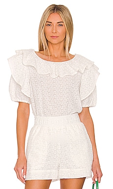 Product image of Something Navy Eyelet Ruffled Top. Click to view full details