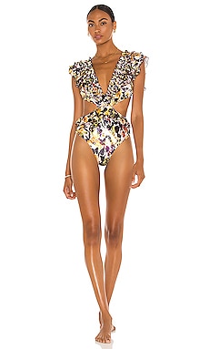 Something Navy Jasmine Ruffle One Piece Bikini in Yellow from Revolve.com