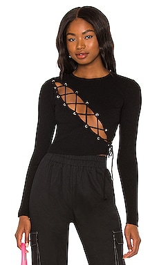 superdown Tina Lace Up Sweater in Black | REVOLVE