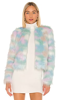 Adrienne Landau Faux Fox Fur Short Jacket in White