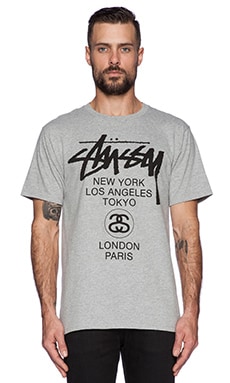 Stussy World Tour Tee in Heather Grey | REVOLVE