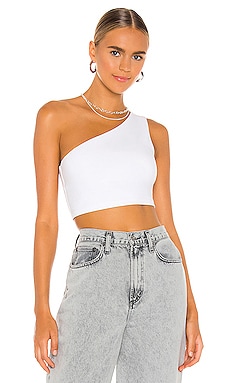 white cropped one shoulder top