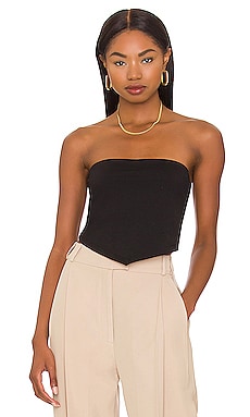 Woman faux leather ruched strapless crop top