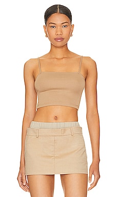 Alice + Olivia Carli Faux Leather Bra Top in Ecru