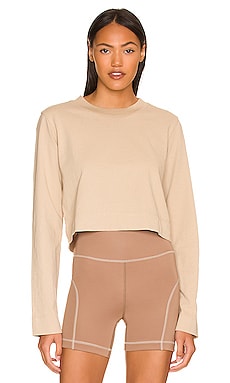Cropped Hollywood Tee Tan + Lines $36 