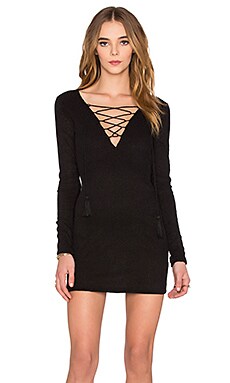 Toby Heart Ginger Long Sleeve Tie Front Mini Dress in Black | REVOLVE