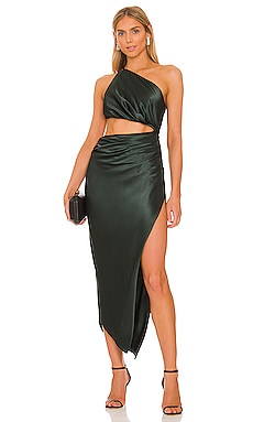 Cutout one-shoulder silk satin midi dress in gold - The Sei