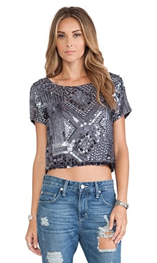 Alexander Wang Cropped Short Sleeve Crewneck Tee in Dark Heather Grey