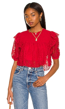 Cherry Red Sheer Lace High Neck Sleeveless Top