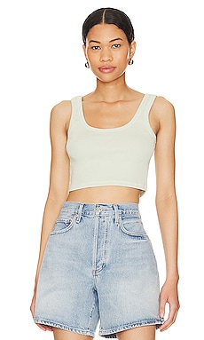 alo Scoop Neck Sweatshirt Bra Top in Green Emerald