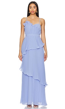 AMUR Cassy Pleated Gown in Grape Hyacinth | REVOLVE