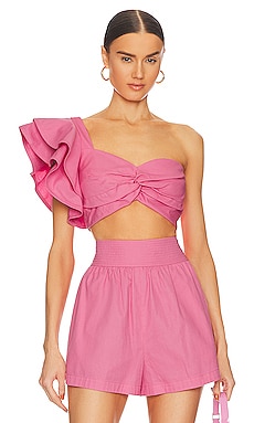 Bardot Faux Leather Corset Bustier in Hot Pink