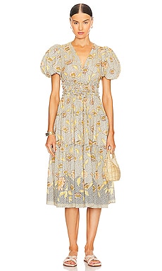 FAITHFULL THE BRAND NWT! Romilla 100% Linen Midi Dress in Cardette Floral  Sz:14