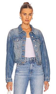 Product image of Veronica Beard Emmeline Pouf Sleeve Denim Jacket. Click to view full details