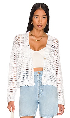 Vince Crochet V-Neck Cardigan - Blue