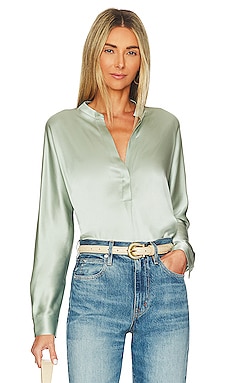 Band Collar Long Sleeve Blouse Vince $325 NEW