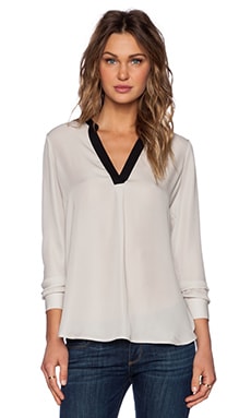 Vince Colorblock Blouse in Husk & Black | REVOLVE