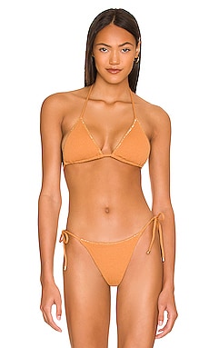 Vix Swimwear Embroidery Triangle Bikini Top in Desert