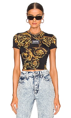 Versace Jeans Couture Cropped Tee in Black & Gold | REVOLVE