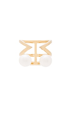 Product image of Wanderlust + Co Double Bar & Pearl Ring. Click to view full details