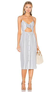 WAYF Tie Front Midi Dress in Navy u0026 White | REVOLVE