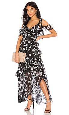 We Are Kindred Pippa Ruffle Maxi Dress in Noir Lurex
