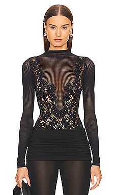 fleur du mal Dotty And Jersey Plunge Bodysuit in Black