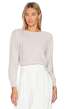 Cashmere Embellished Blouson Sleeve Top White + Warren
