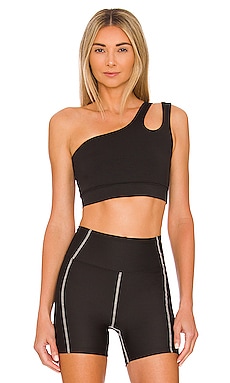 Spiritual Gangster Studio Faux Leather Sports Bra in Black Leather