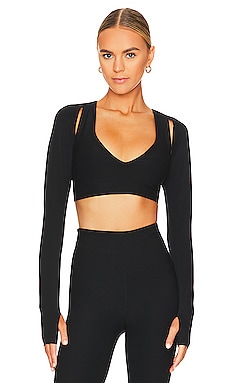 Amina Twist Long Sleeve Crop Top in Black