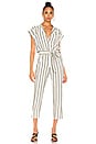 view 1 of 3 Button Front Regancy Stripe Jumpsuit in Sage Vine