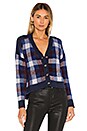 view 2 of 5 Button Front Plaid Eyelash Cropped Cardigan in Blue Velvet