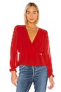 view 1 of 4 Cinched Waist Wrap Front Blouse in Cherry Red