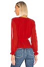 view 3 of 4 Cinched Waist Wrap Front Blouse in Cherry Red