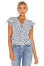 view 1 of 4 Flutter Sleeve Button Front Blouse in Blue Floral