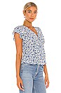 view 2 of 4 Flutter Sleeve Button Front Blouse in Blue Floral