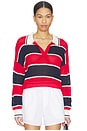 view 1 of 4 Alexa Rugby Stripe Polo Pullover in Racing Red Combo