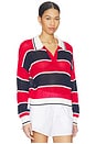 view 2 of 4 Alexa Rugby Stripe Polo Pullover in Racing Red Combo