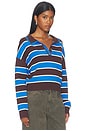 view 2 of 4 Vera Double Johnny Collar Rugby Stripe Pullover Sweater in Chocolate Plum Combo
