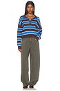 view 5 of 4 Vera Double Johnny Collar Rugby Stripe Pullover Sweater in Chocolate Plum Combo