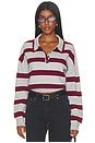 view 1 of 4 Vera Double Johnny Collar Rugby Stripe Pullover Sweater in Grey Pearl Combo